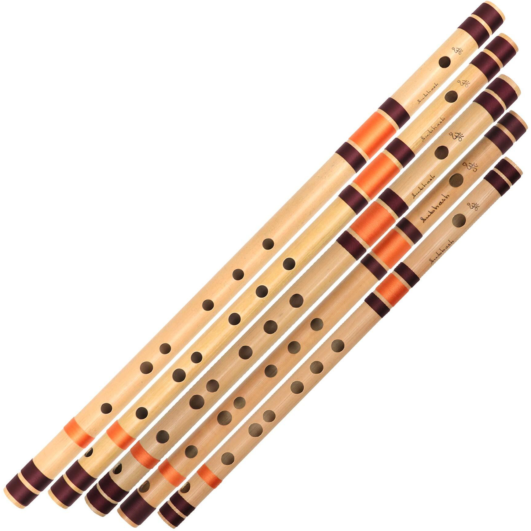 Punam Flutes Combo E, G, A Base And C, D Medium 5 Bansuri Set Right Hand