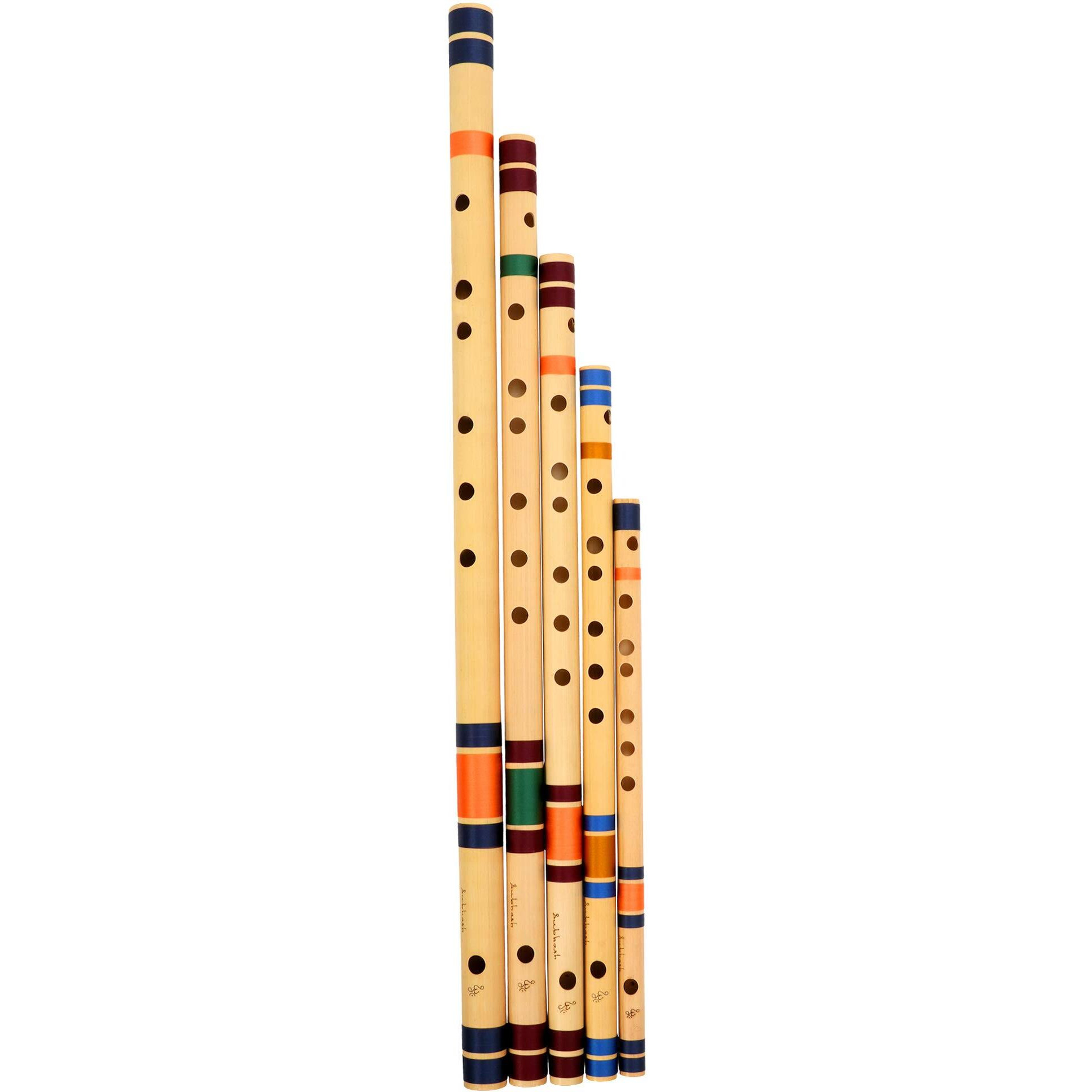 Punam Flutes Combo E, G, A Base And C, D Medium 5 Bansuri Set Right Hand