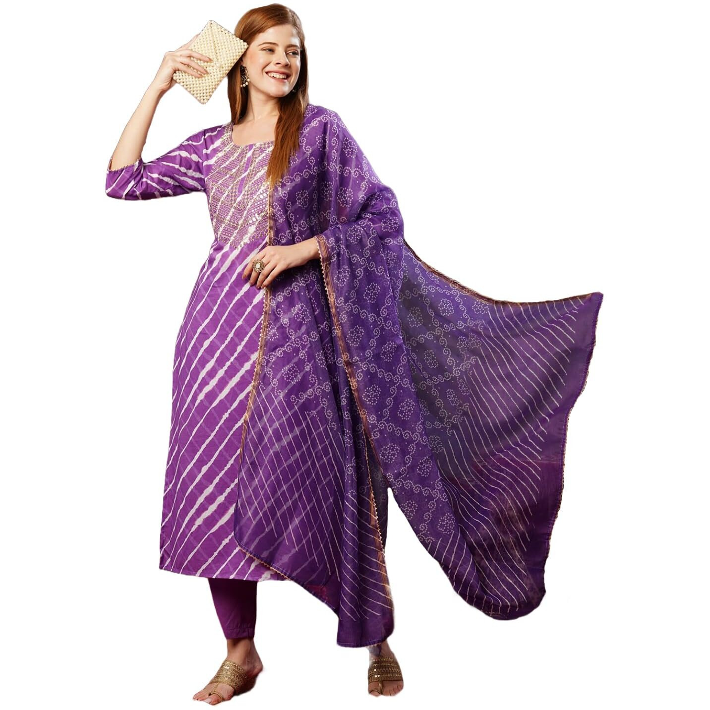 ANNI DESIGNER Women's Cotton Blend Straight Printed Kurta with Pant & Dupatta (Doremi Purple-JL_XXL_Purple_XX-Large)