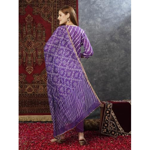 ANNI DESIGNER Women's Cotton Blend Straight Printed Kurta with Pant & Dupatta (Doremi Purple-JL_XXL_Purple_XX-Large)
