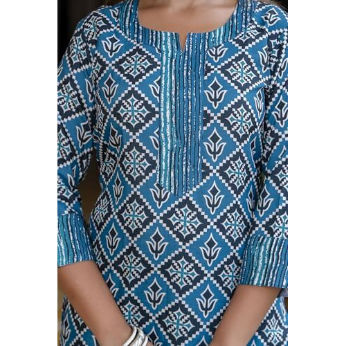 Yashika Regular Printed Cotton Blend Straight Kurta Pant Dupatta Set-Stylish Ethnic Wear for Women (AZ-YS-P1-KS2116-XL_Blue