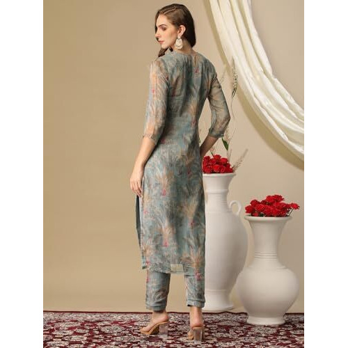 ANNI DESIGNER Women's Cotton Blend Straight Printed Kurta with Pant (Feni Grey-NW_M_Grey_Medium)