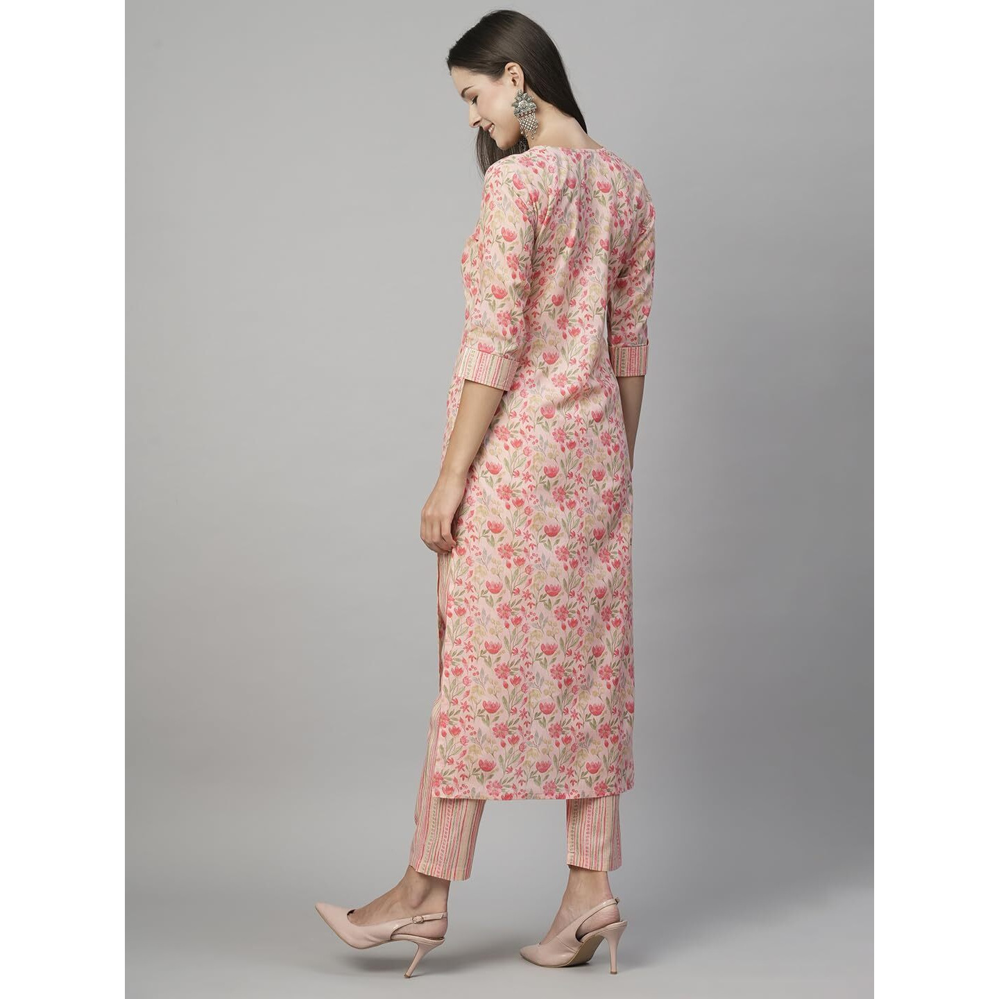 ANNI DESIGNER Women's Cotton Blend Printed Straight Kurta with Pant (Alohi Red_XL_Red_X-Large)