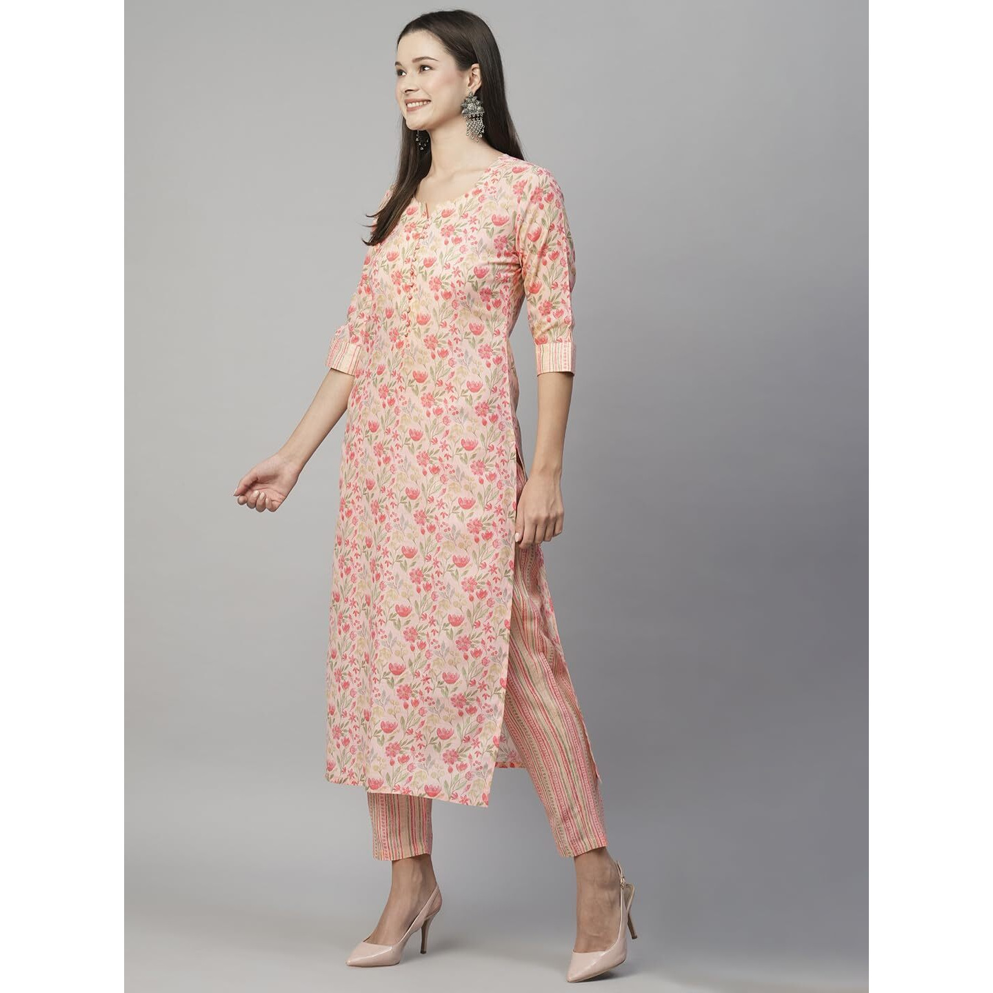 ANNI DESIGNER Women's Cotton Blend Printed Straight Kurta with Pant (Alohi Red_XL_Red_X-Large)