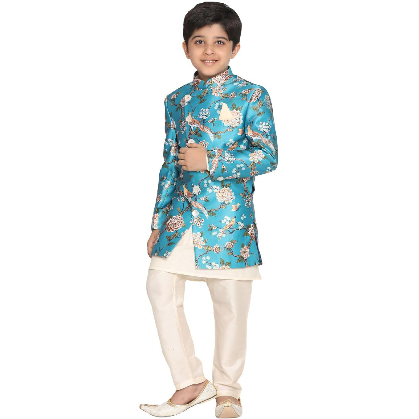 VASTRAMAY Boys' Multicolored-Base-Turquoise Indowestern Set_VASBIW019nBK091CRnVPCR_28