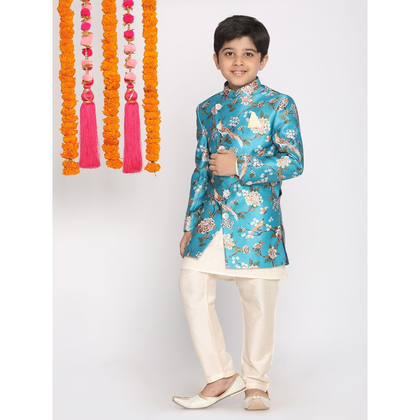 VASTRAMAY Boys' Multicolored-Base-Turquoise Indowestern Set_VASBIW019nBK091CRnVPCR_28