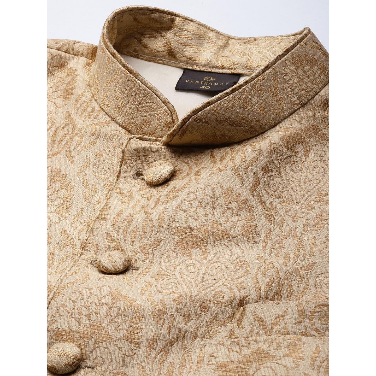 VASTRAMAY Men's Rose Gold Jacquard Jodhpuri