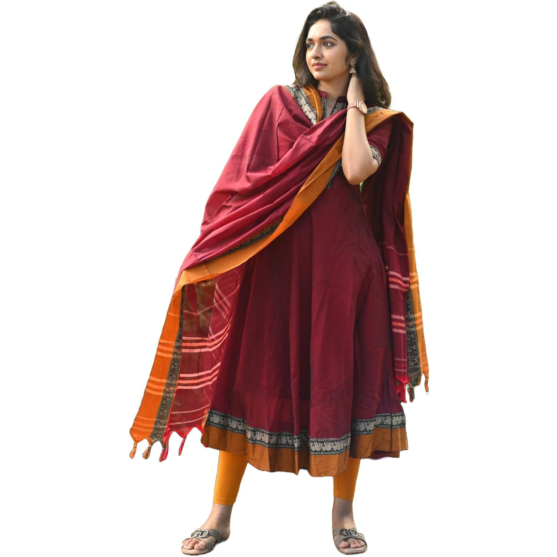 ANNI DESIGNER Women's Rayon Viscose Solid Anarkali Kurta with Dupatta (Samuti Red_S_Red_Small)