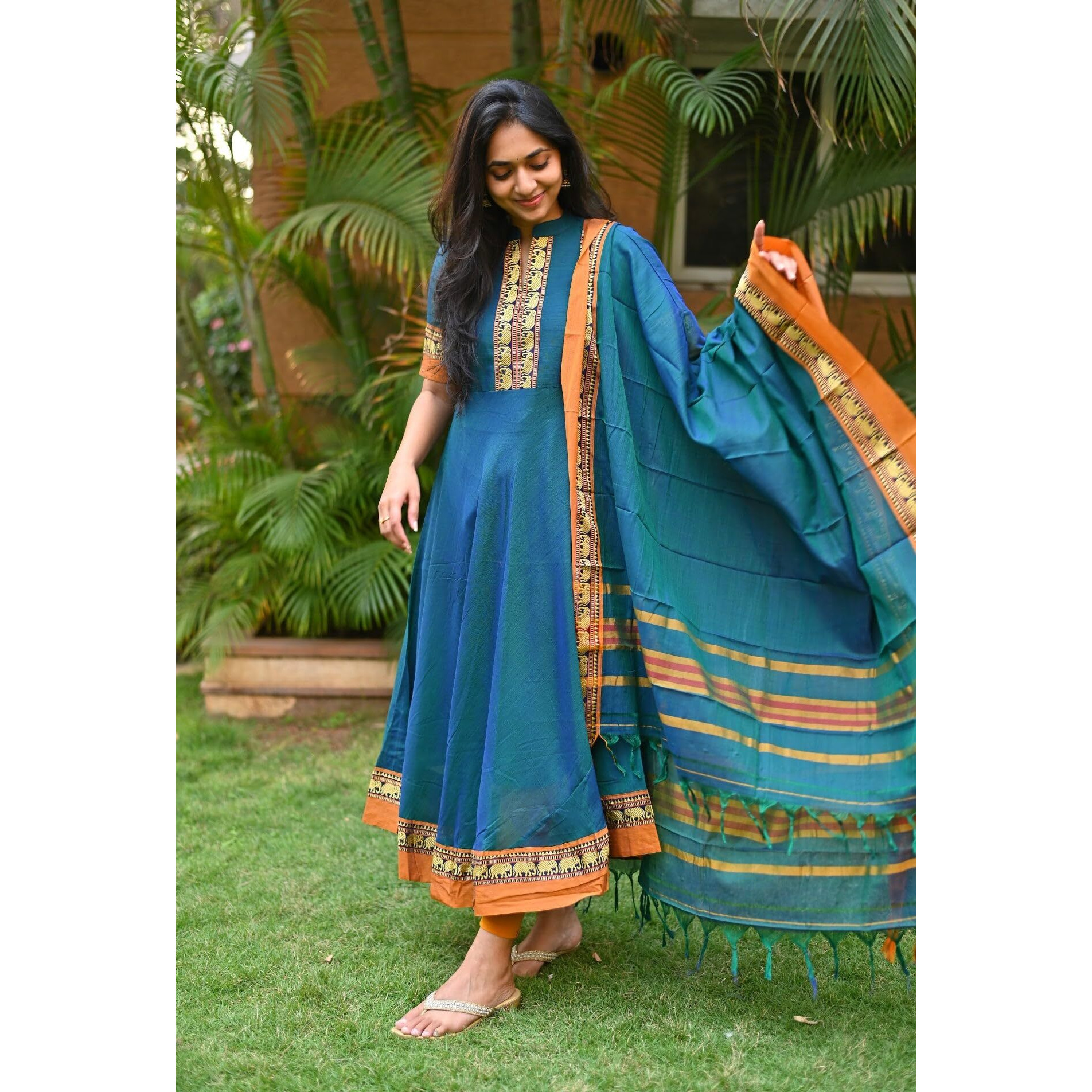ANNI DESIGNER Women's Rayon Viscose Solid Anarkali Kurta with Dupatta (Samuti Kerosin_XXL_Sky Blue_XX-Large)