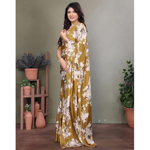 Yashika Women's Tussar Silk Printed Saree With Blouse Material |saree for Women | saree collection 2025 | New Sari | Latest Saree (AZ-YS-P3-ZEHRA MUSTARD)