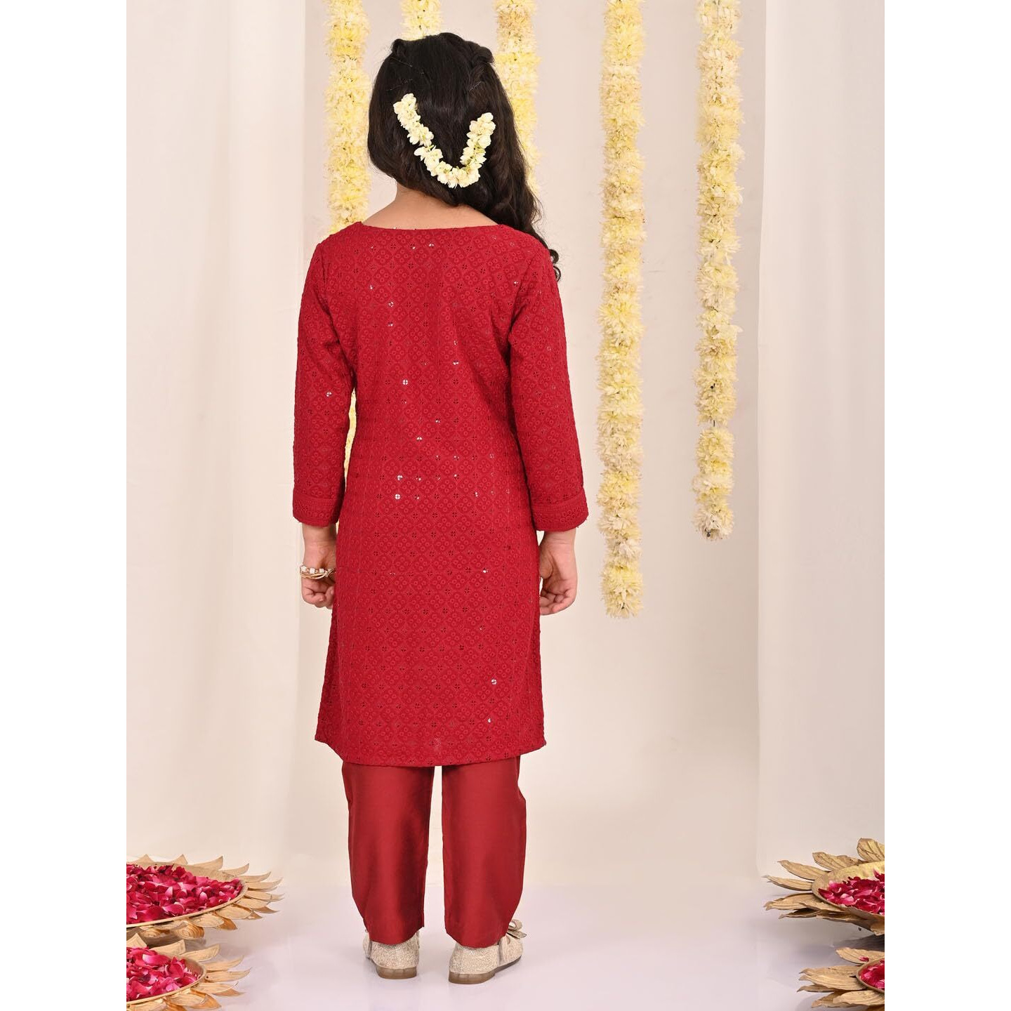 VASTRAMAY Girls' Maroon Kurta And Pant Set_VASGKP050MA_30