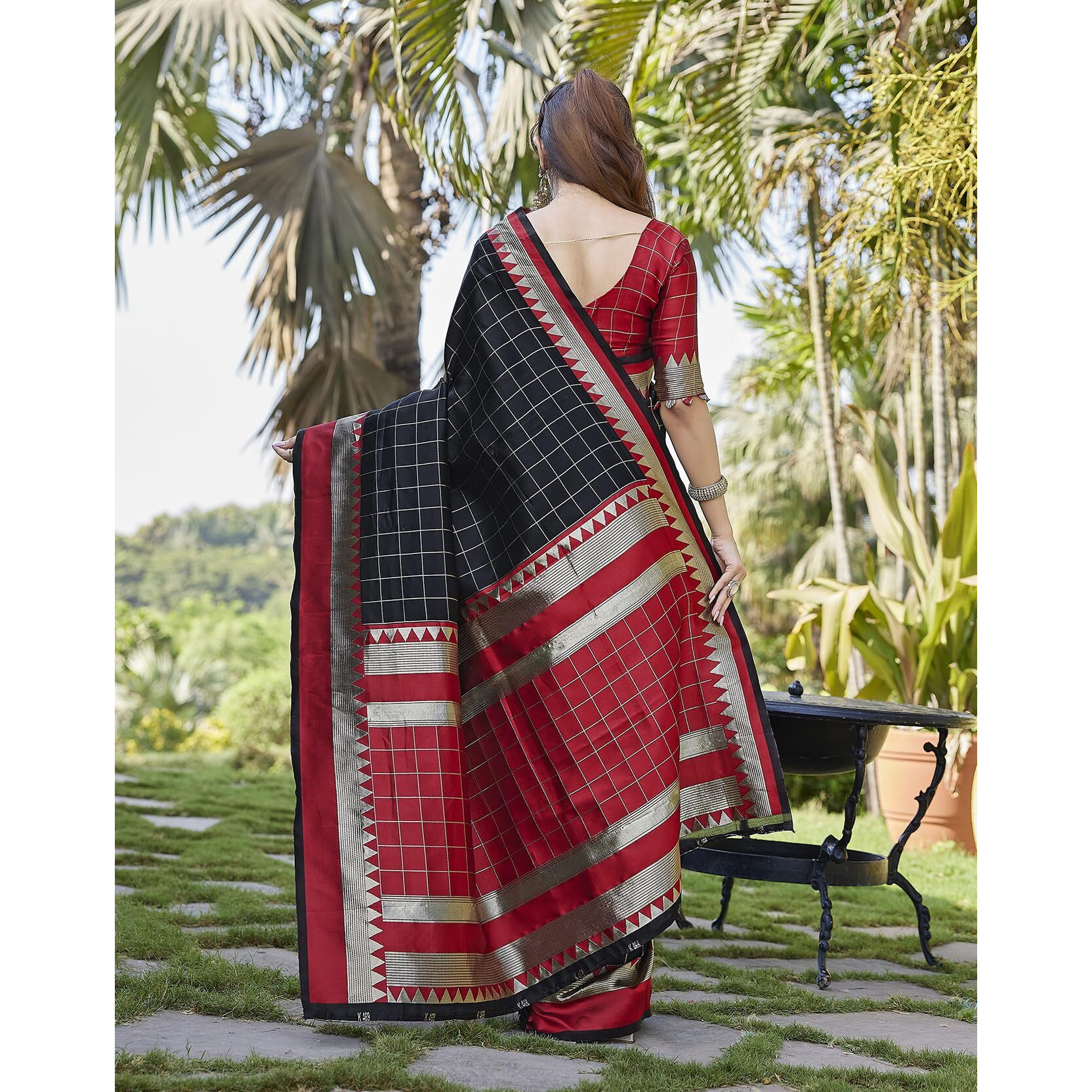 Yashika Women's Banarasi Kanjivaram Art Silk Saree|Sarees for Women (AZ-YS-P1-CHECKS BLACK)