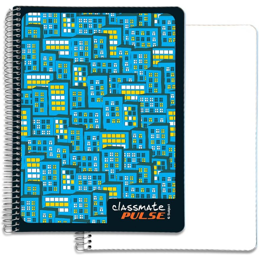 Classmate Pulse 6 Subject Spiral Notebook - Pack of 1 | Unruled | 300 Pages | 24.0cm x 18.0cm | Attractive Cover Designs | Soft Cover | Notebooks for College Students
