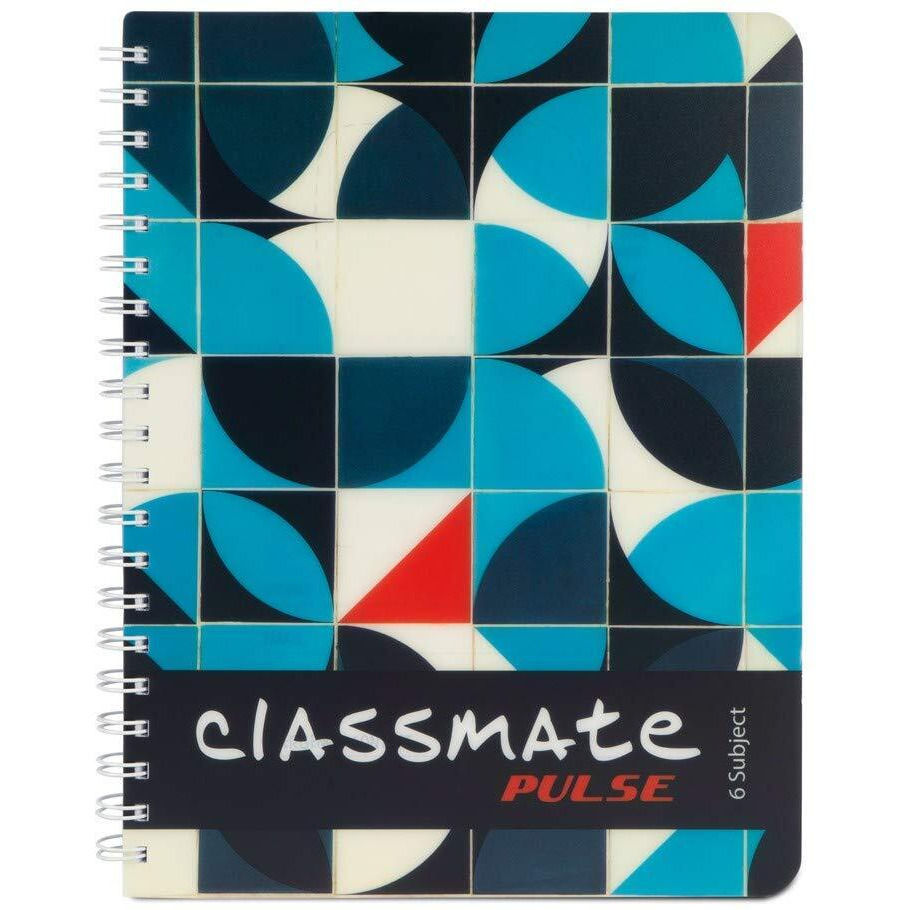 Classmate Pulse 6 Subject Spiral Notebook - Pack of 1 | Unruled | 300 Pages | 26.7cm x 20.3cm | Attractive Cover Designs | Soft Cover | Notebooks for College Students