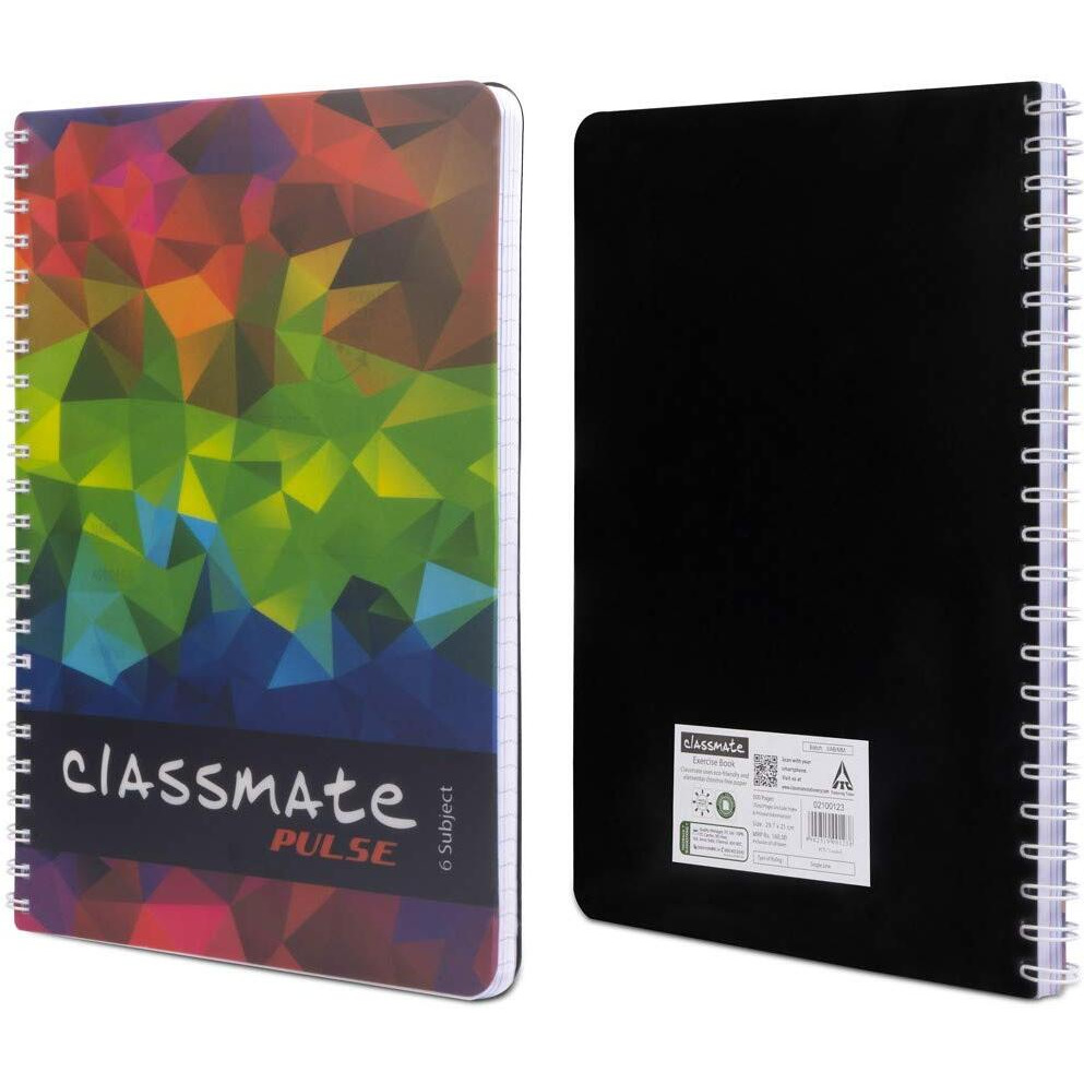 Classmate Pulse 6 Subject Spiral Notebook - Pack of 1 | Single Line | 300 Pages | A4 - 29.7cm x 21.0cm | Attractive Cover Designs | Soft Cover | Notebooks for College Students