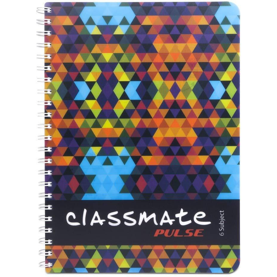 Classmate Pulse 6 Subject Spiral Notebook - Pack of 1 | Unruled | 300 Pages | A4-29.7cm x 21.0cm | Attractive Cover Designs | Soft Cover | Notebooks for College Students
