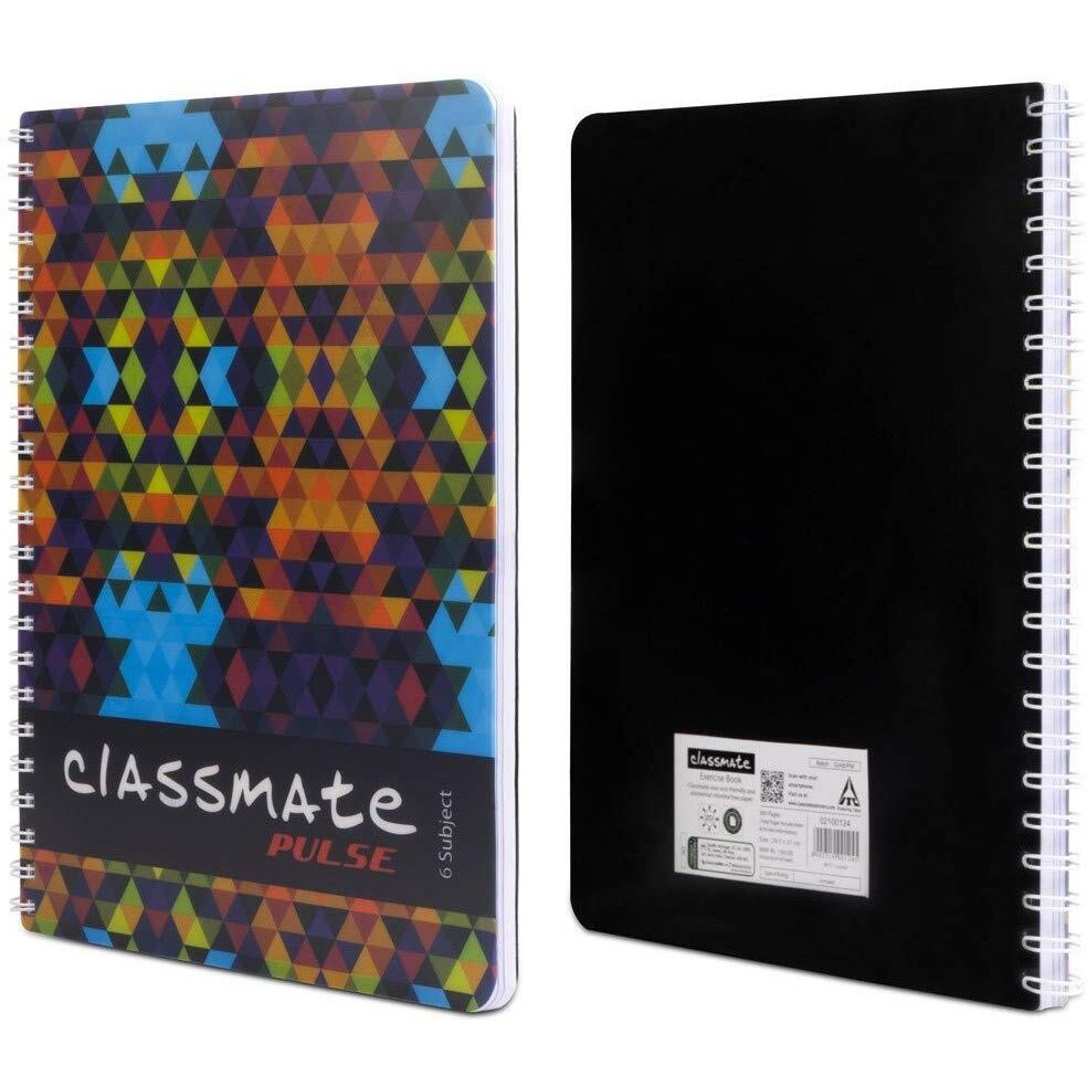 Classmate Pulse 6 Subject Spiral Notebook - Pack of 1 | Unruled | 300 Pages | A4-29.7cm x 21.0cm | Attractive Cover Designs | Soft Cover | Notebooks for College Students