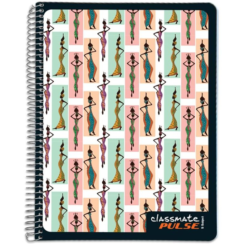 Classmate Pulse 5 Subject Spiral Notebook - Pack of 1 | Single Line | 250 Pages | A4 - 29.7cm x 21.0cm | Attractive Cover Designs | Soft Cover | Notebooks for College Students