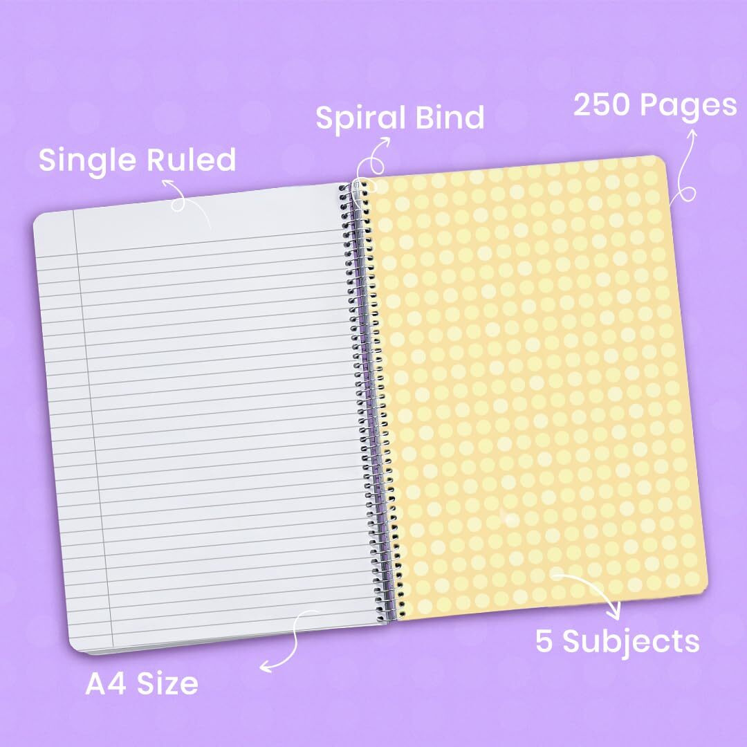 Classmate Pulse 5 Subject Spiral Notebook - Pack of 1 | Single Line | 250 Pages | A4 - 29.7cm x 21.0cm | Attractive Cover Designs | Soft Cover | Notebooks for College Students