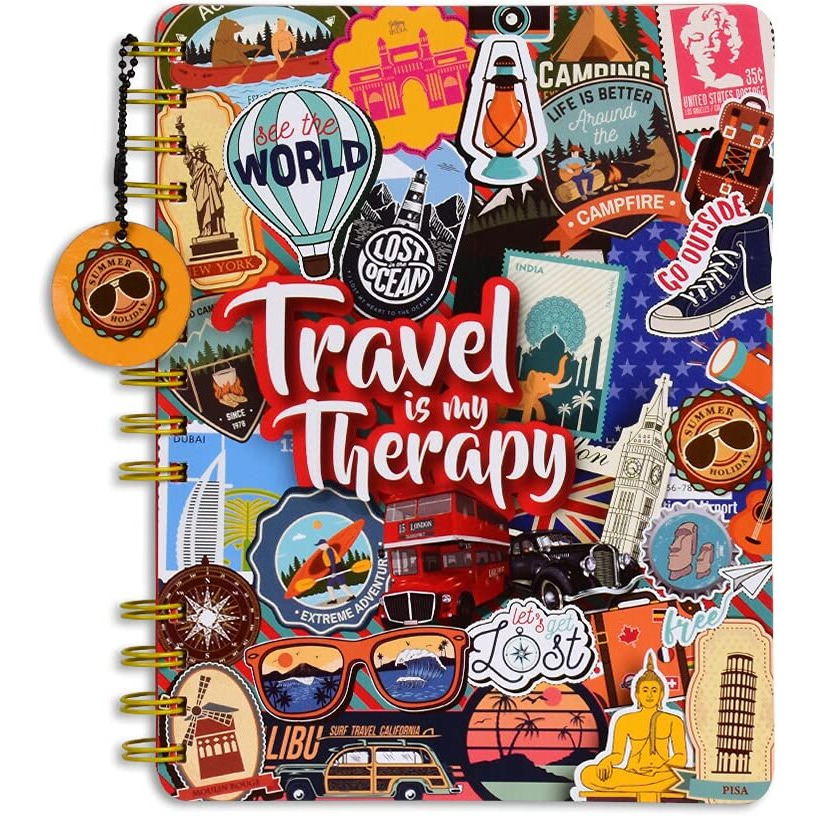 DOODLE Hard Bound Spiral Notebook Diary with Bookmark Dangler and Sticker Pages I B5 I Undated I 160 Ruled Pages I 80 GSM (Travel Tales)