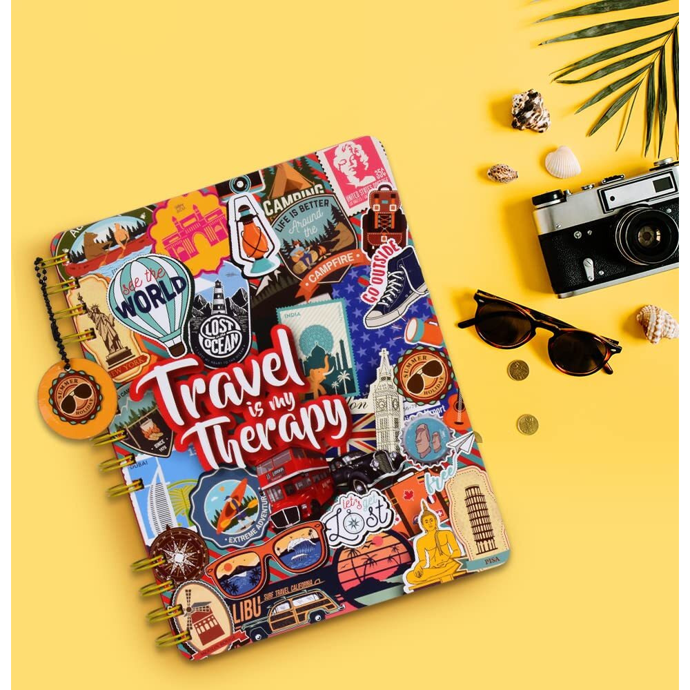 DOODLE Hard Bound Spiral Notebook Diary with Bookmark Dangler and Sticker Pages I B5 I Undated I 160 Ruled Pages I 80 GSM (Travel Tales)