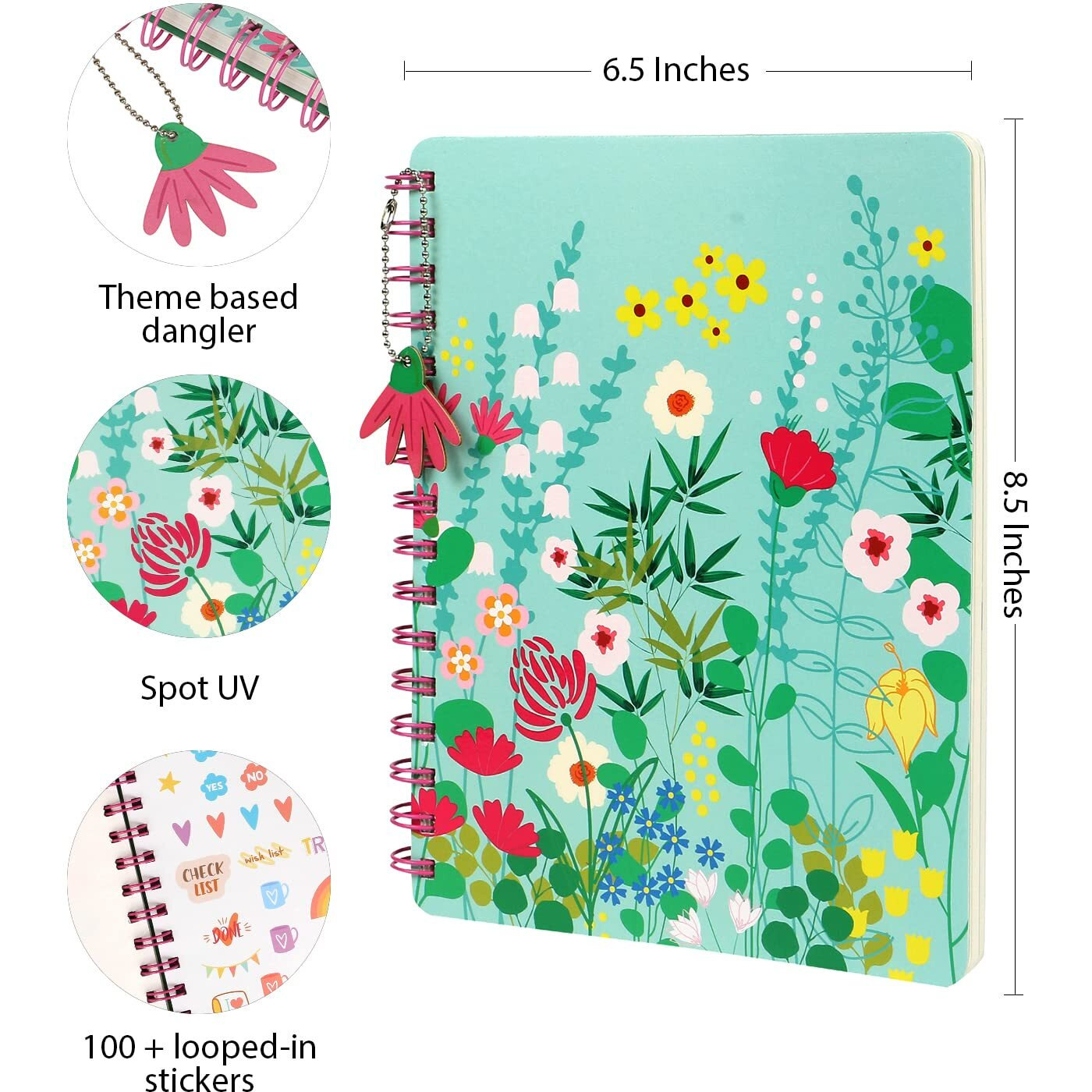 DOODLE Hard Bound Spiral Notebook Diary with Bookmark Dangler and Sticker Pages I B5 I Undated I 160 Ruled Pages I 80 GSM (Floral Pop)