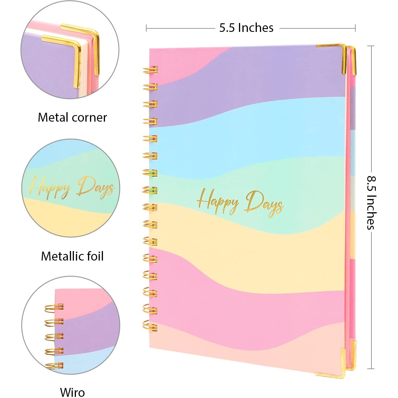 DOODLE Undated Daily Planner I A5 I Hard Cover I Wiro Bound I192 Ruled Pages I 80 GSM I Lay Flat Design I Metal Corners I Plan your day, To do List(Happy Days)