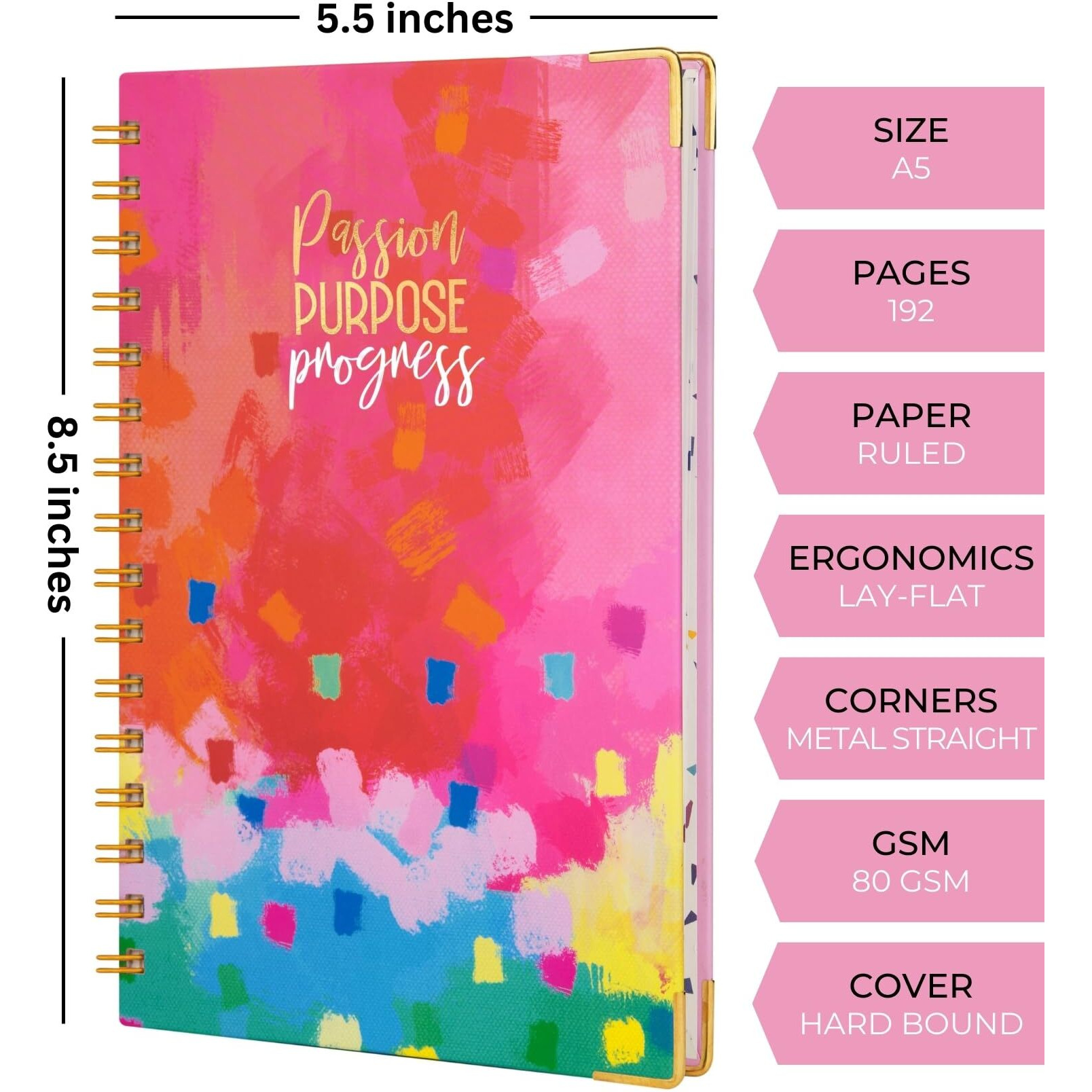DOODLE Undated Daily Planner | A5 Hard Cover | Wiro Bound | 192 Ruled Pages | 80 GSM | Lay Flat Design | Metal Corners | Plan your day, To do List- (Path to Progress)