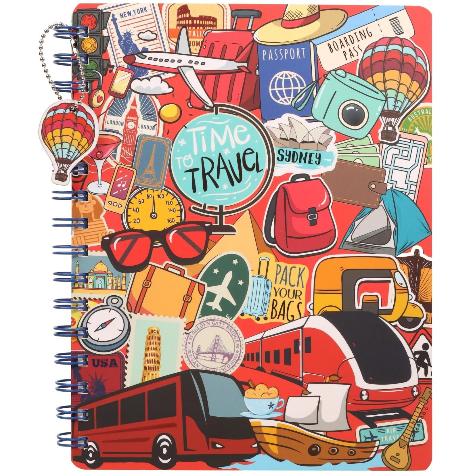 Doodle Hardbound Spiral Notebook Diary with Bookmark Dangler and 100+ Stickers | B5 | 160 Undated Ruled Pages | 80 gsm Acid Free Paper | Open Flat and Write Comfortably | Travel Diary - Around the World