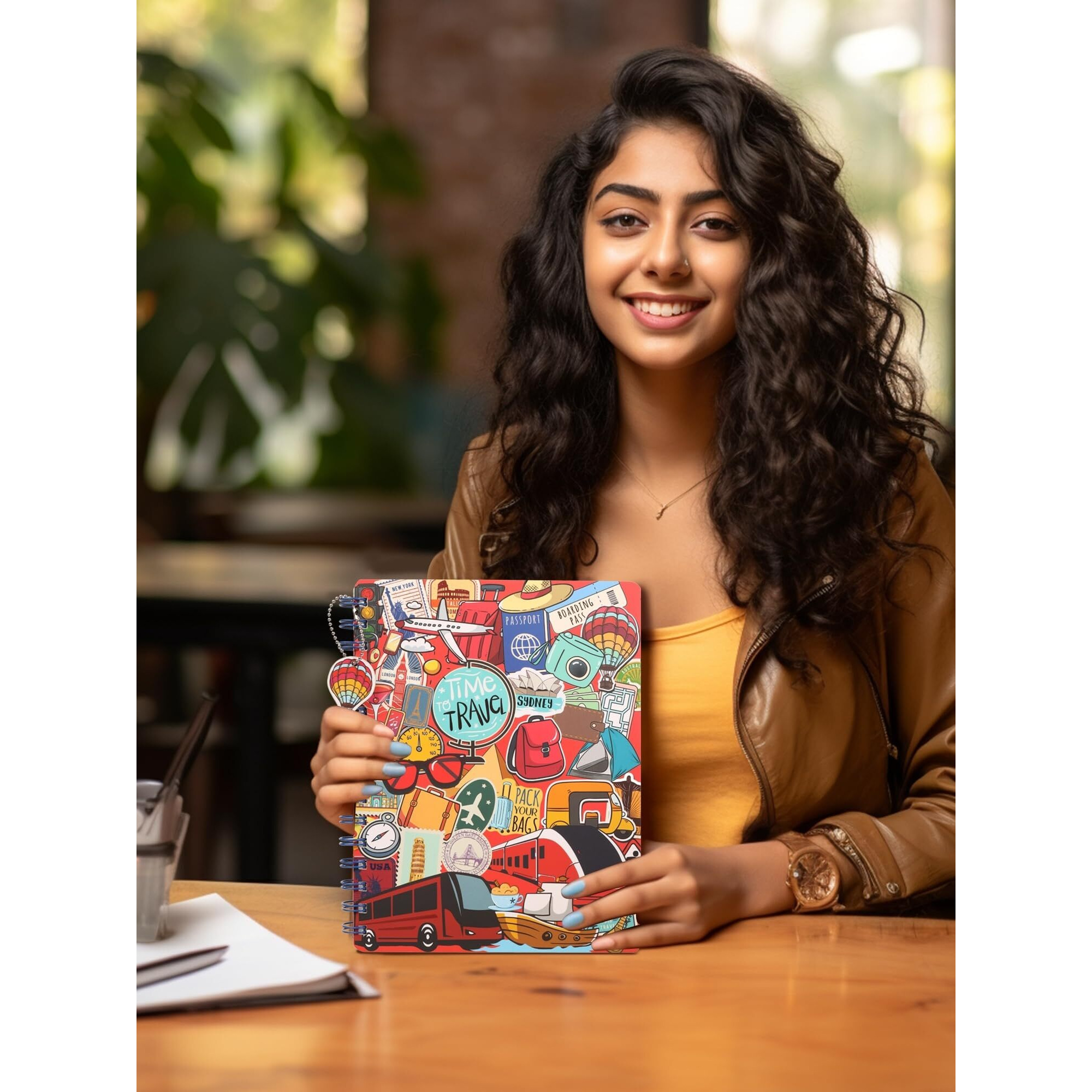 Doodle Hardbound Spiral Notebook Diary with Bookmark Dangler and 100+ Stickers | B5 | 160 Undated Ruled Pages | 80 gsm Acid Free Paper | Open Flat and Write Comfortably | Travel Diary - Around the World