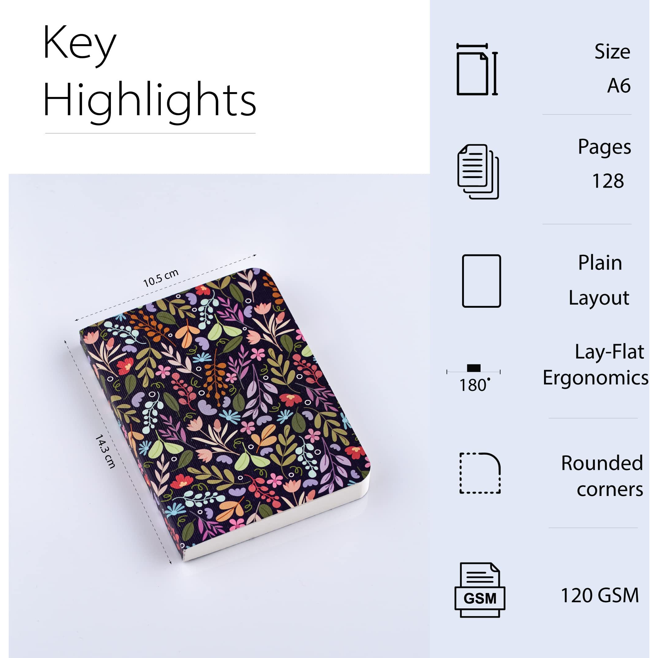 Factor Notes Sketchbook A6 Pocket Sized, Textured Fine Grain Medium Surface 120 GSM (Night Bloom)