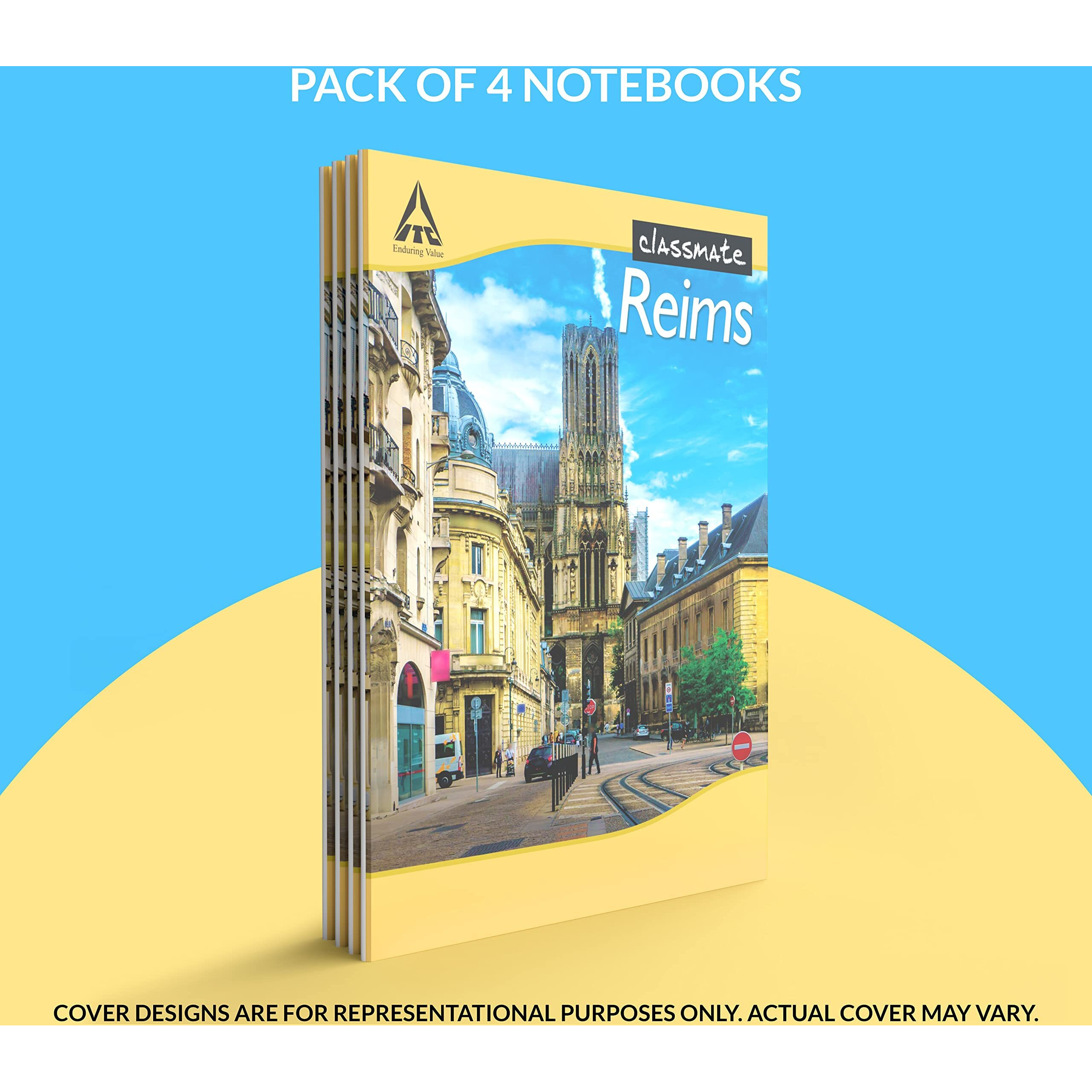 Classmate Notebook - Single Line, 120 Pages, 240 mm x 180 mm - Pack Of 4 [Cover page design might vary]