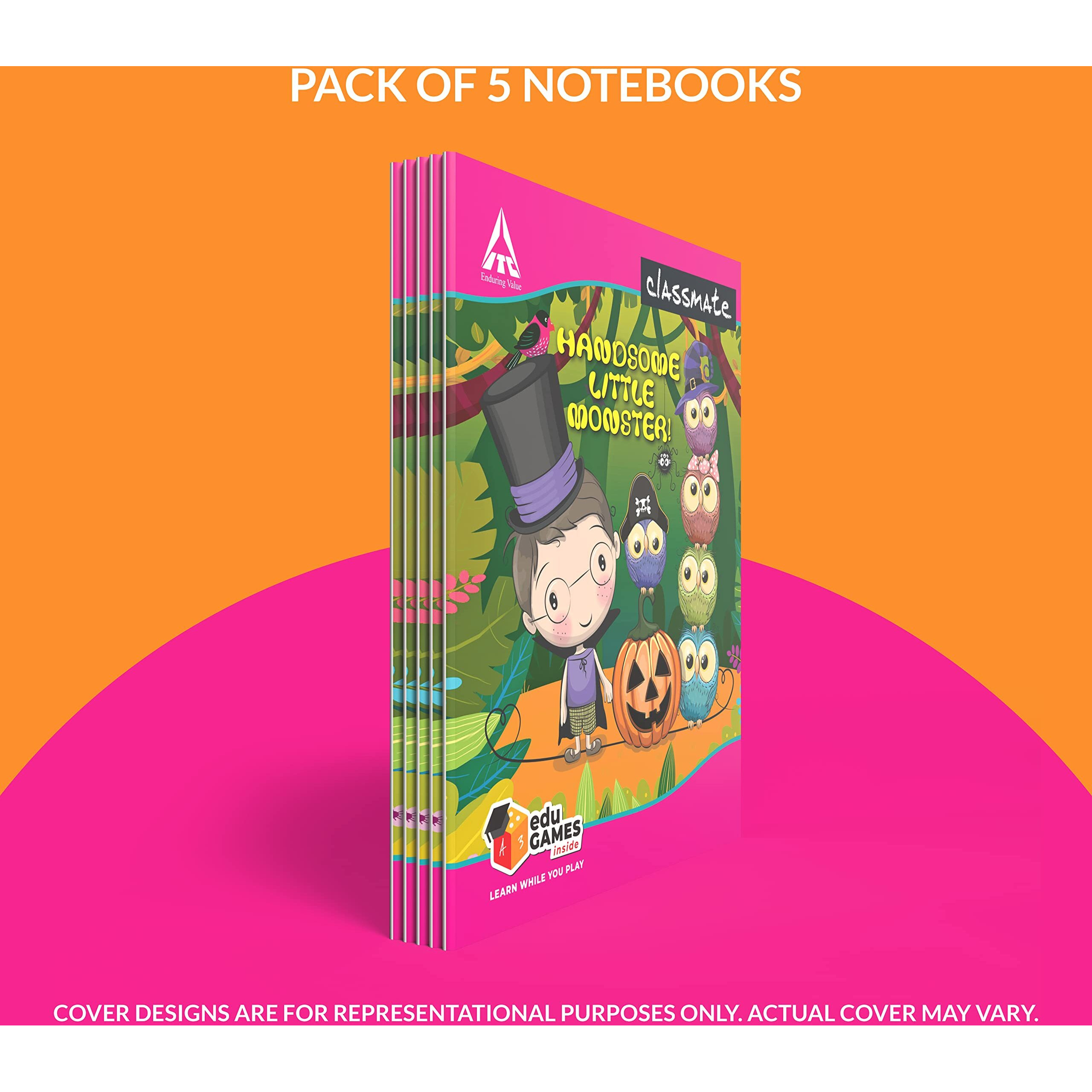 Classmate Short Size Notebook - 172 Pages | Single Line | 19.0cm x 15.5cm | Pack of 5 Notebooks | Short Size Ruled Notebook for School Students