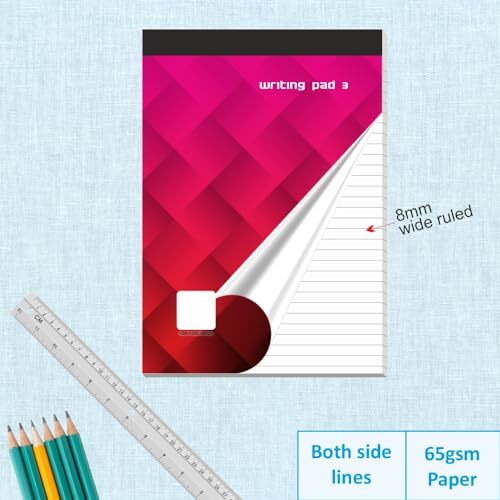 Anupam Writing Pad 17x25cm Lined Paper Wide Ruled 50 Sheets Notepads, Micro Perforated Notebook with Strong Rorust Material Back Board for School, College, Office, Business (Size  3)
