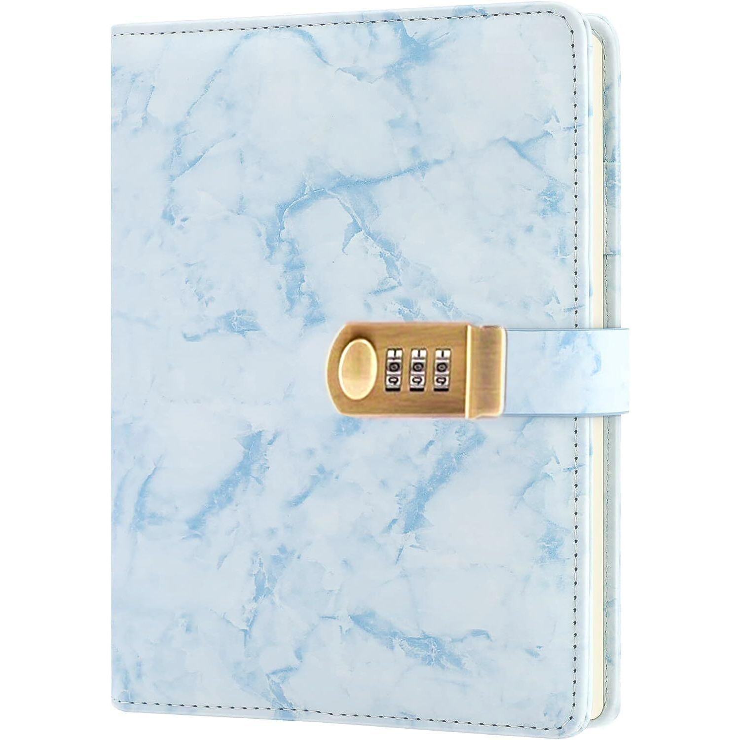 AccuPrints PU Leather 2024 Notebook Diary with Lock, Size 6 by 8 inch or A5 with Combination Password Journal- Pages 200 undated Parent (Blue Marbel)