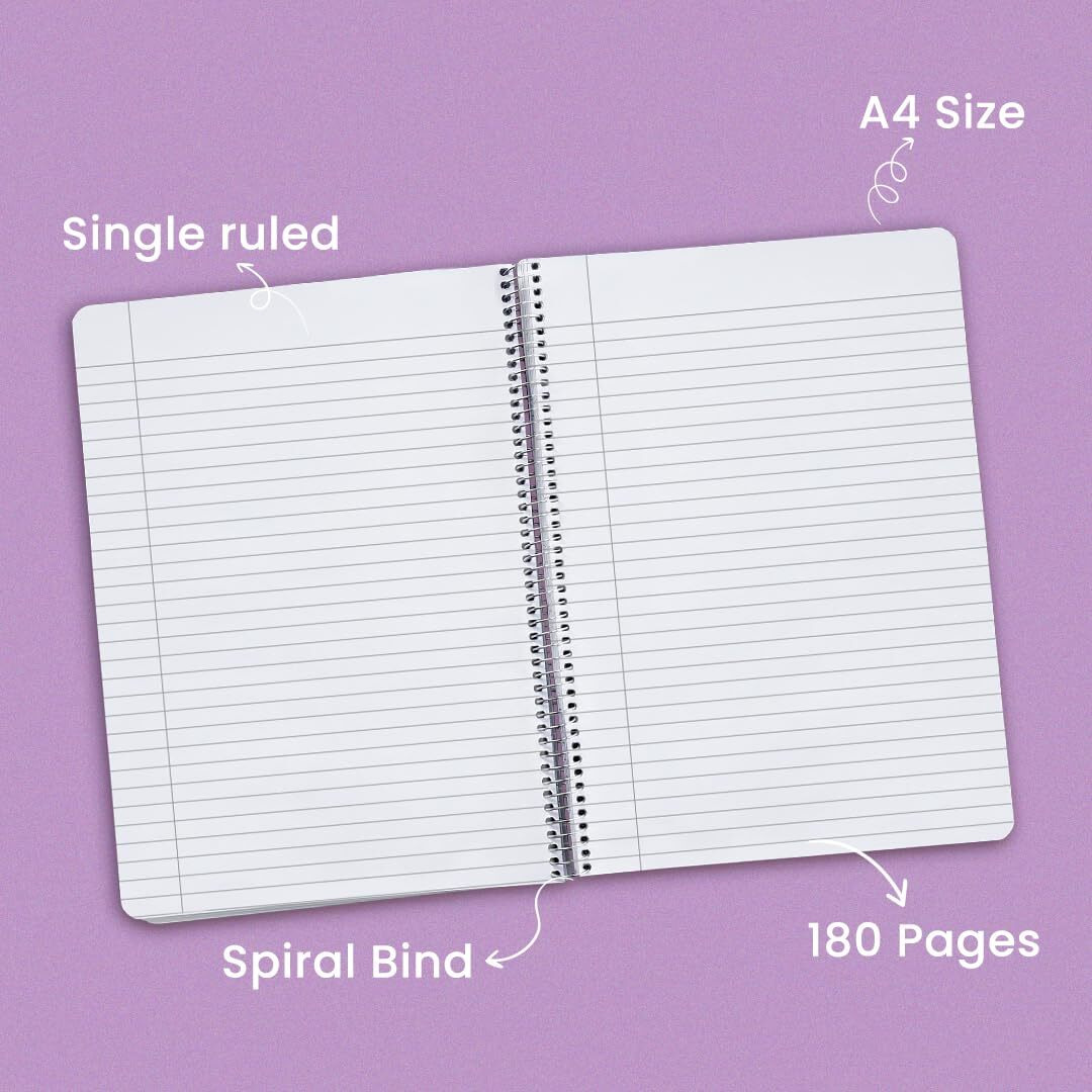 Classmate Pulse Single Subject Spiral Notebook - Pack of 1 | Single Line | 180 Pages | A4-29.7cm x 21.0cm | Attractive Cover Designs | Soft Cover | Notebooks for College Students