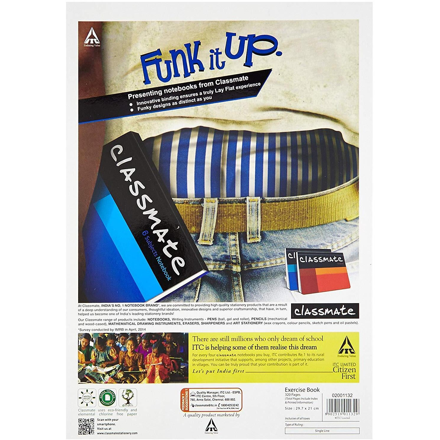 Classmate Longbook - 304 Pages | Single Line | 29.7cm x 21.0cm | Pack of 6 Notebooks | Ruled Long Size Notebook for School Students