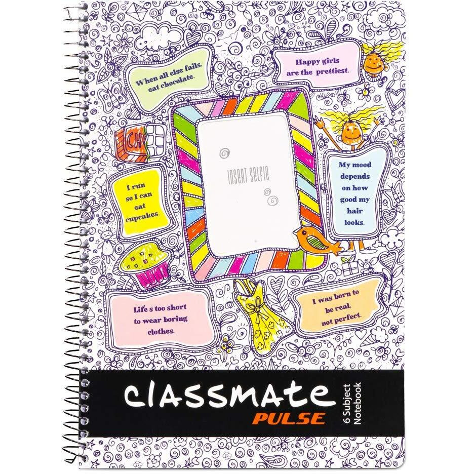 Classmate 2100135 Soft Cover 6 Subject Spiral Binding Selfie Notebook, Single Line, 300 Pages