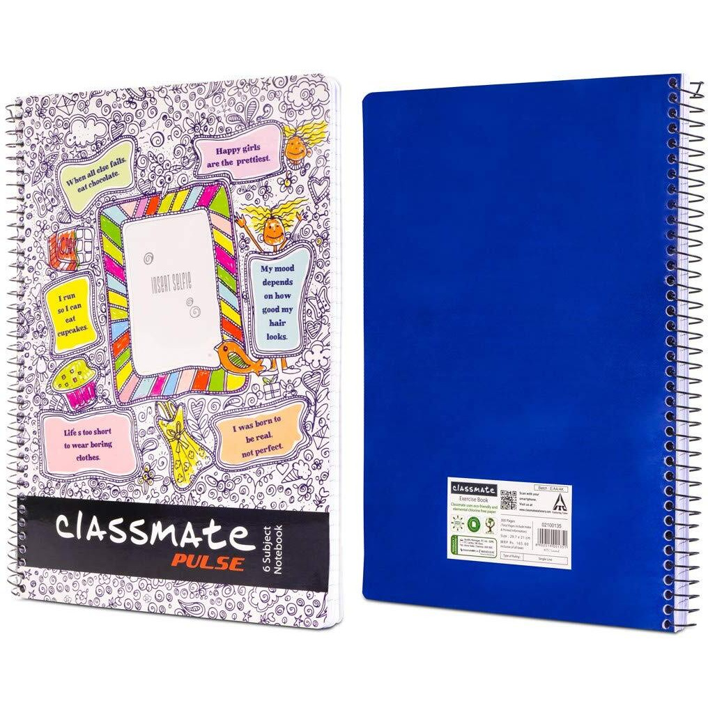 Classmate 2100135 Soft Cover 6 Subject Spiral Binding Selfie Notebook, Single Line, 300 Pages