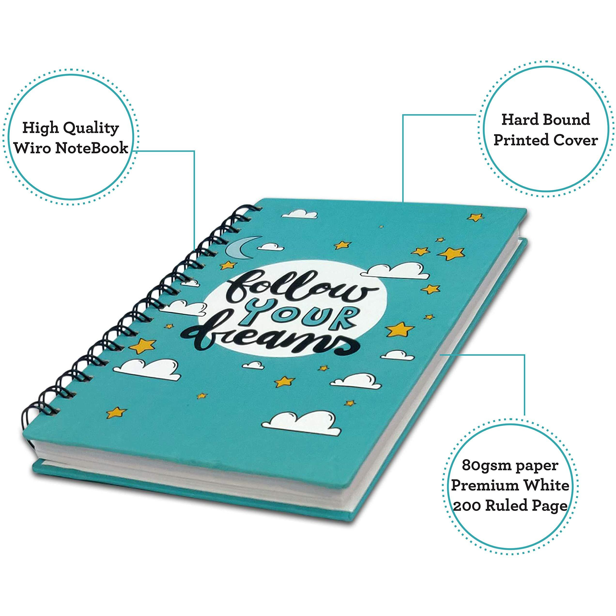 AccuPrints wiro Hard bound Size -A5 (6 by 9 inch) Notebook Diary Ruled 200 pages-Notebook Diary (Follow your dream)