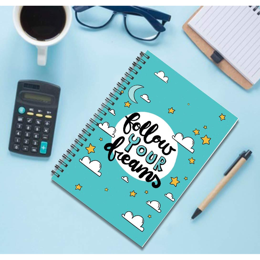 AccuPrints wiro Hard bound Size -A5 (6 by 9 inch) Notebook Diary Ruled 200 pages-Notebook Diary (Follow your dream)