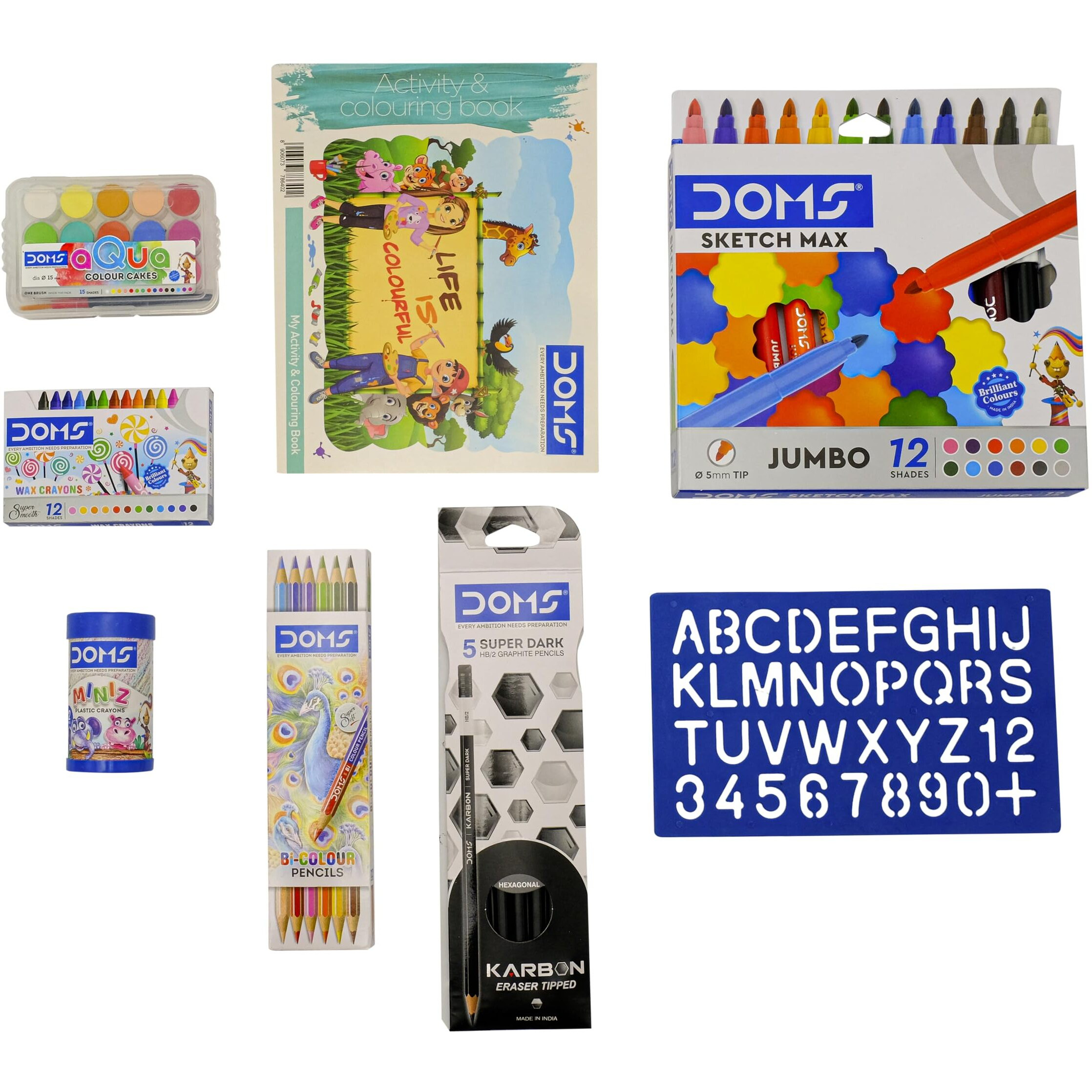 Doms Jonior Art Kit | Comes With Transparent Zipper Bag | Perfect Value Pack | Kit For School Essentials | Gifting Range For Kids | Combination of 8 Stationery Items