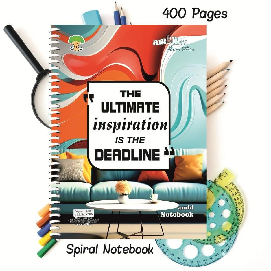 amblitz Spiral Notebook | Unruled | 400 Pages | 70GSM Thick Paper | Size A4 (21 X 29.7 CM) |