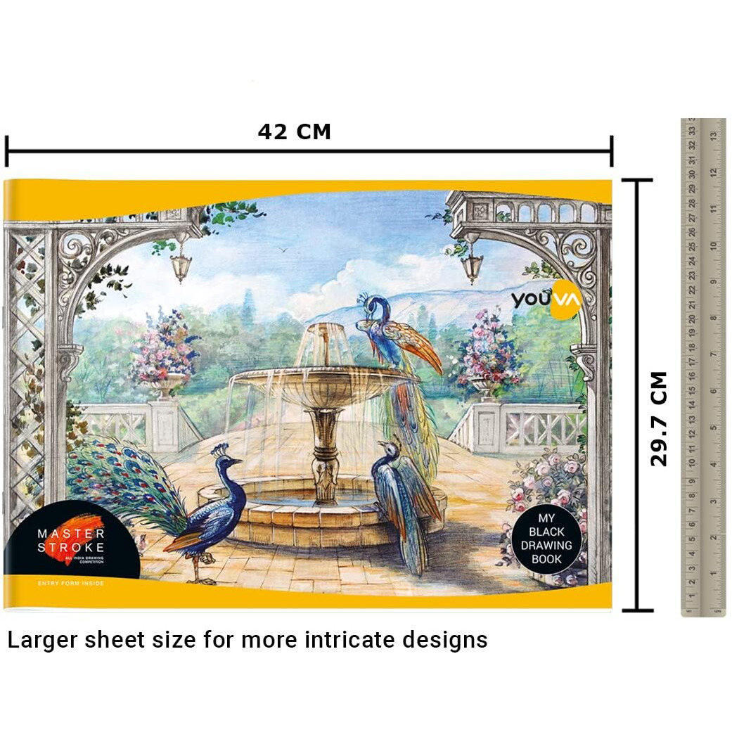 YOUVA Navneet Youva Paper|Black Drawing Book For Students And Budding Artists|A3 Size-29.7 Cm X 42 Cm|36 Pages|Pack Of 3, Watercolor