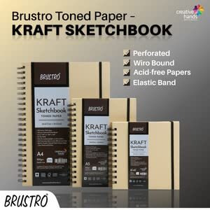 BRUSTRO Toned Paper - Kraft Sketchbook | A5, 100 GSM | 100 Sheets/200 Pages |Wiro Bound, Spiral, Premium,Acid-free Paper, Ideal for Dry media, Mandala Art, Graphite, Charcoal, Colour pencils, Gel pens
