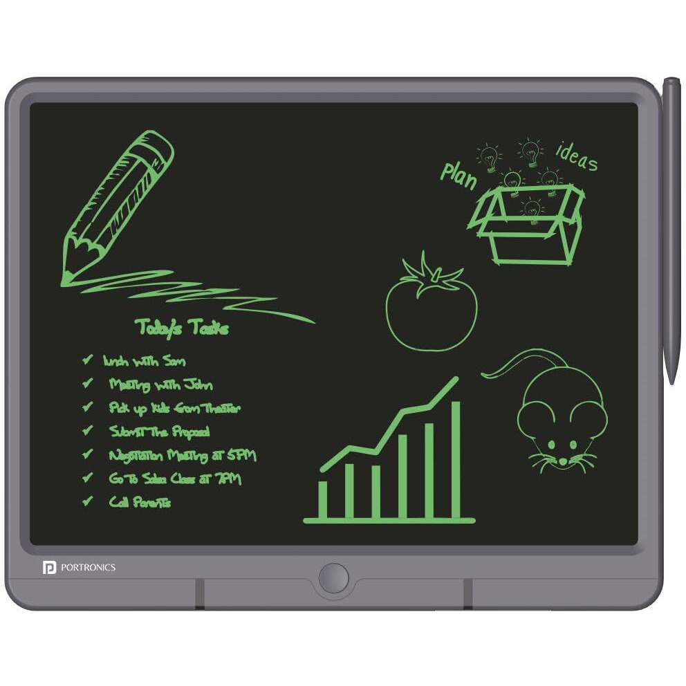 Portronics Ruffpad 15 Re-Writable LCD Screen 38.1cm (15-inch) Writing Pad for Drawing, Playing, Handwriting Gifts for Kids & Adults (Grey)