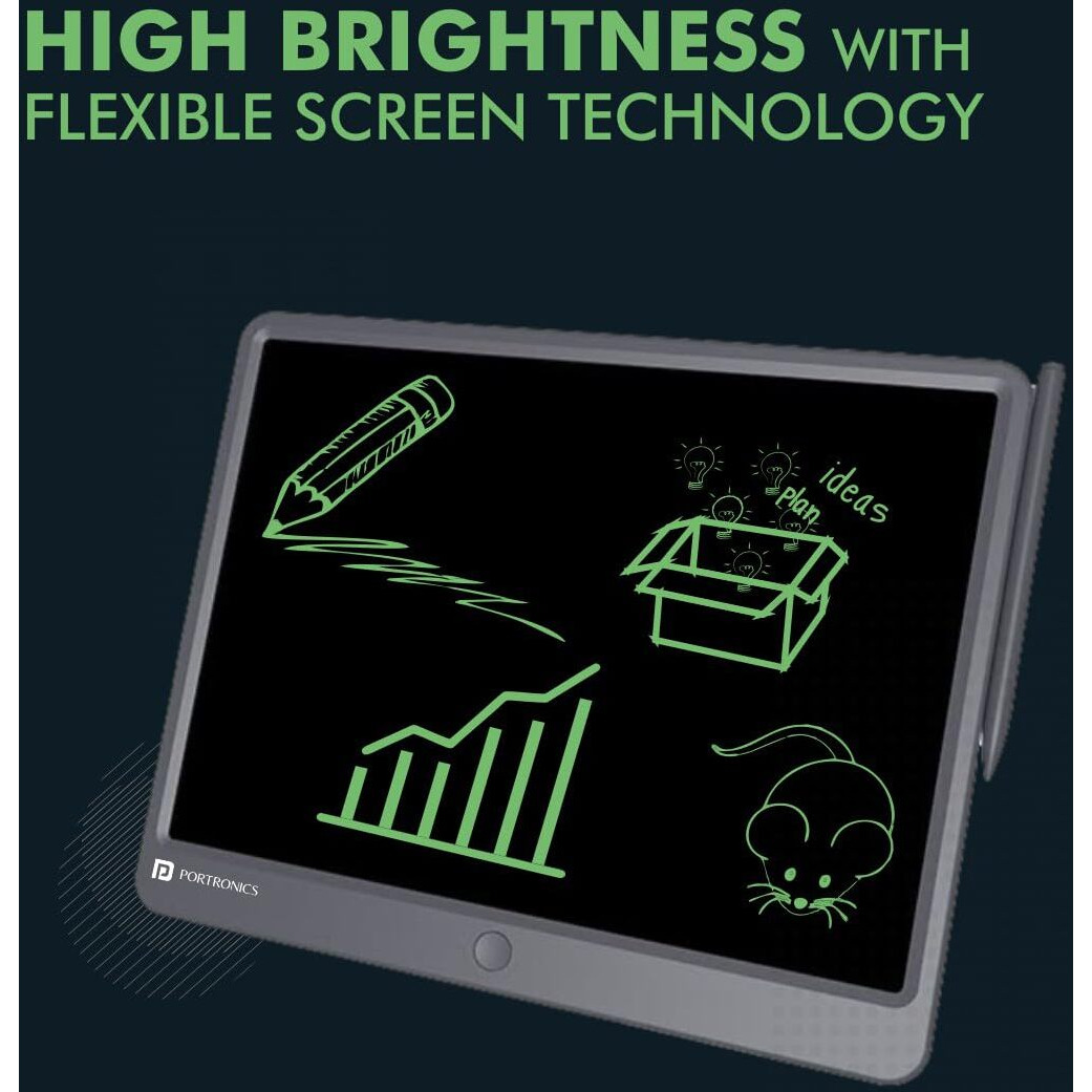 Portronics Ruffpad 15 Re-Writable LCD Screen 38.1cm (15-inch) Writing Pad for Drawing, Playing, Handwriting Gifts for Kids & Adults (Grey)