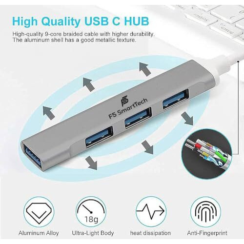 F5 SmartTech 4 in 1 Type C 4 Ports High Speed 3.0 USB Hub