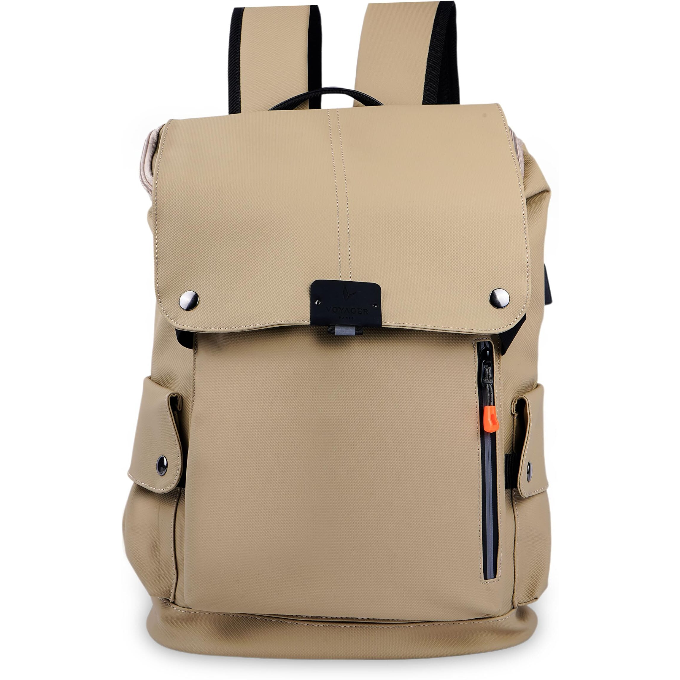 VOYAGER PARIS The Urbanite 15.6 inch Laptop bag | Premium Vegan leather bags for men | Waterproof backpack | External USB port | Multi pocket laptop bags for men | Laptop Bag For Office & College (Beige)