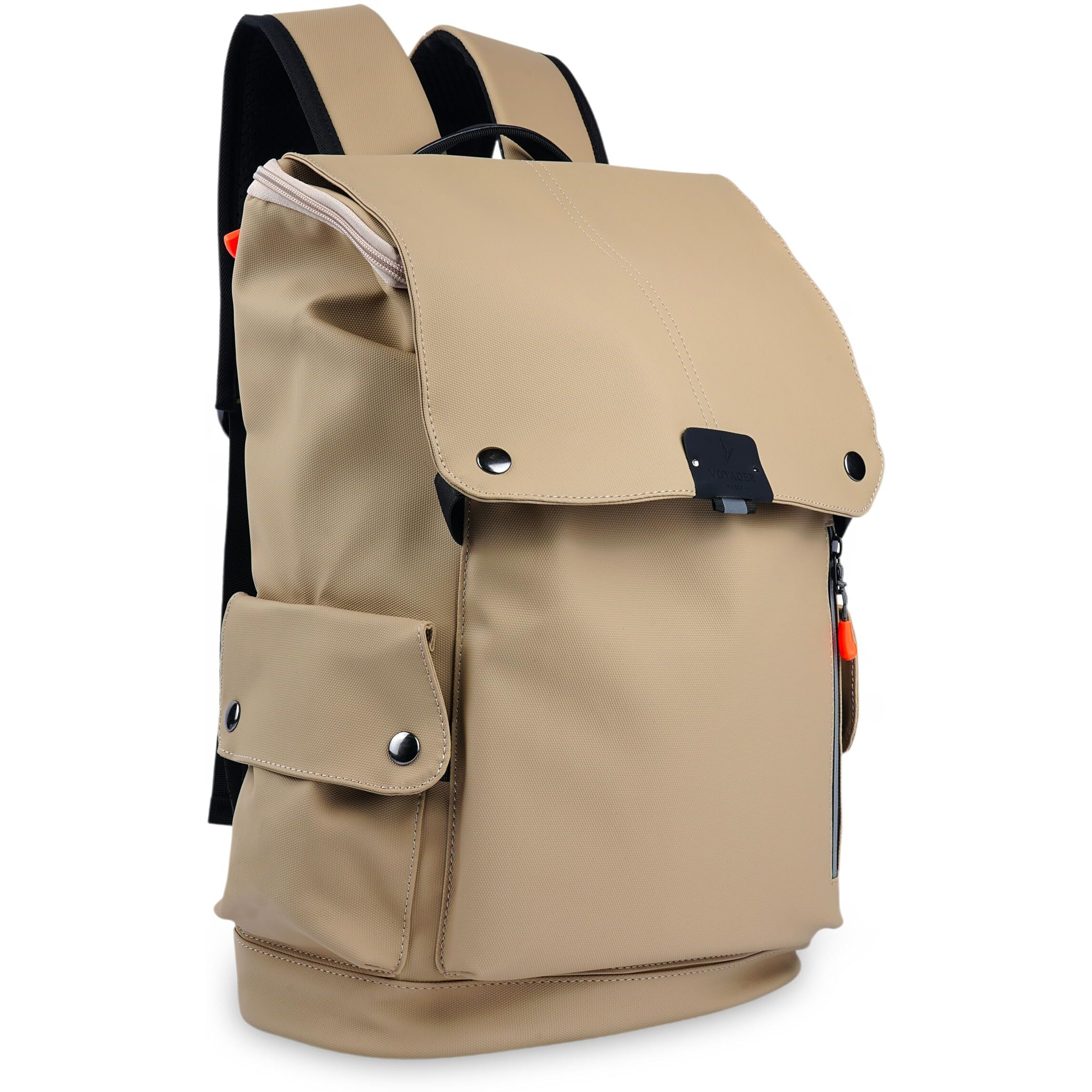 VOYAGER PARIS The Urbanite 15.6 inch Laptop bag | Premium Vegan leather bags for men | Waterproof backpack | External USB port | Multi pocket laptop bags for men | Laptop Bag For Office & College (Beige)